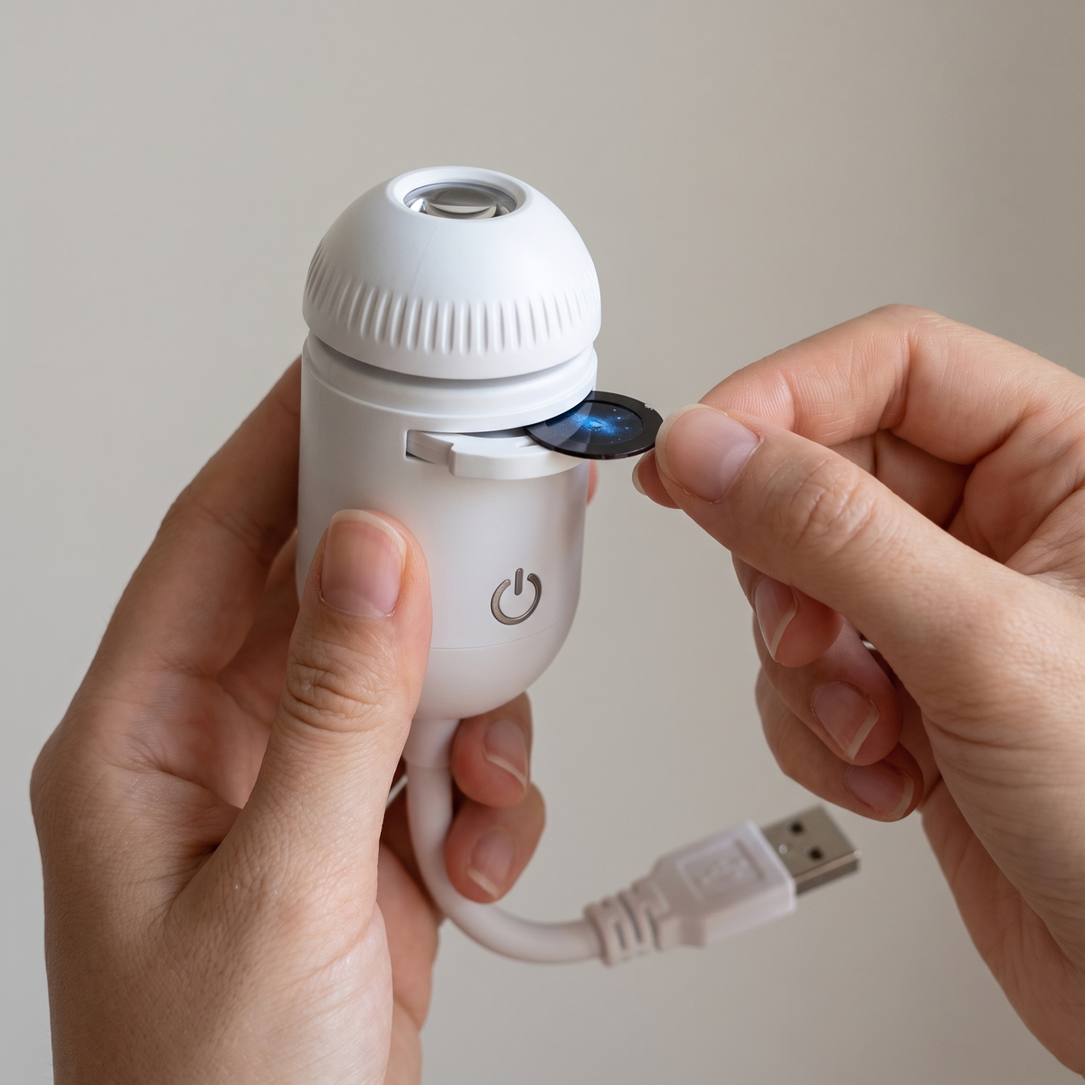 Inserting a projection slide into the projector